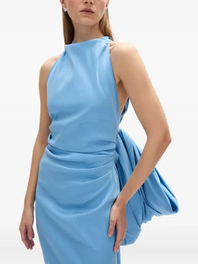 Rachel Gilbert Lottie Bow-detail Halterneck Gown In Blue
