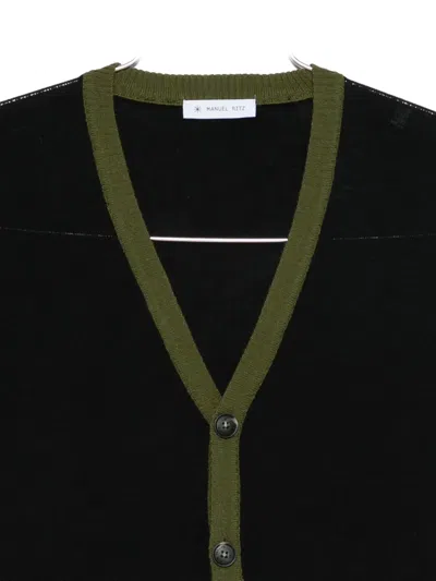 Manuel Ritz Contrast-trim Wool-blend Cardigan In Black