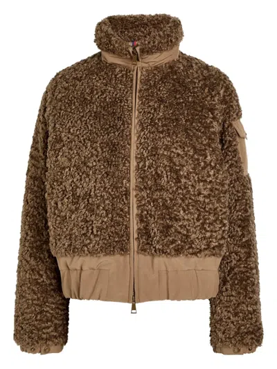 Moncler Coligny Shell-trimmed Fleece Down Jacket In Brown