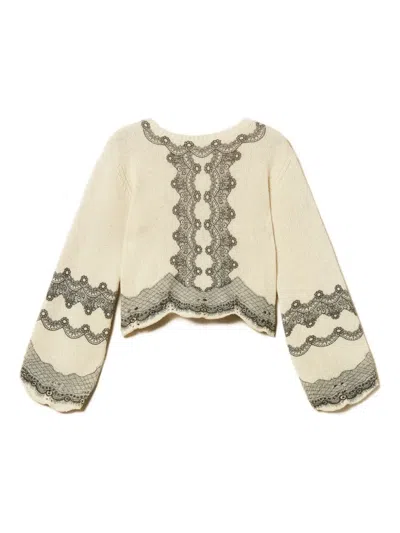 Twinset Patterned Knitted Top In Neutral