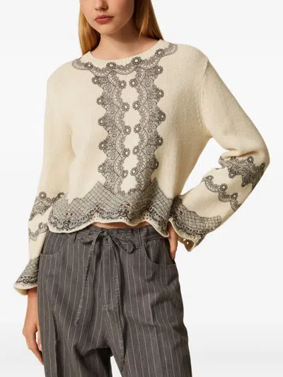 Twinset Patterned Knitted Top In Neutral