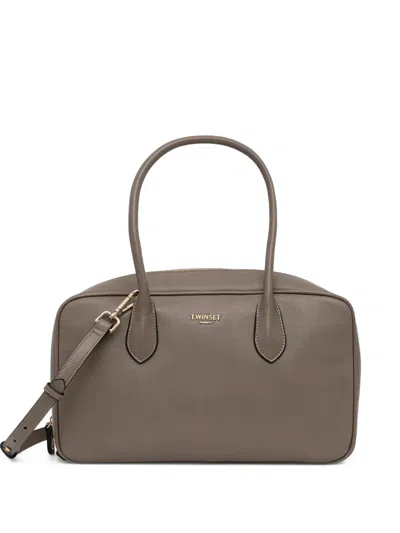 Twinset Sleek Silhouette Structured Bag With Sturdy Handles In Gray