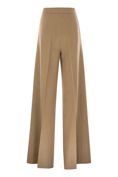 Max Mara Fagus Wool Blend Wide Leg Pants In Brown