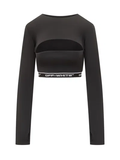 Off-white Logo-detail Long-sleeves Top In Black