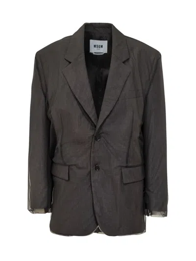 Msgm Single Breasted Jacket In Gray