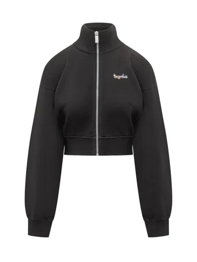 Off-white Floral Print Cropped Sweatshirt With High Collar In Black