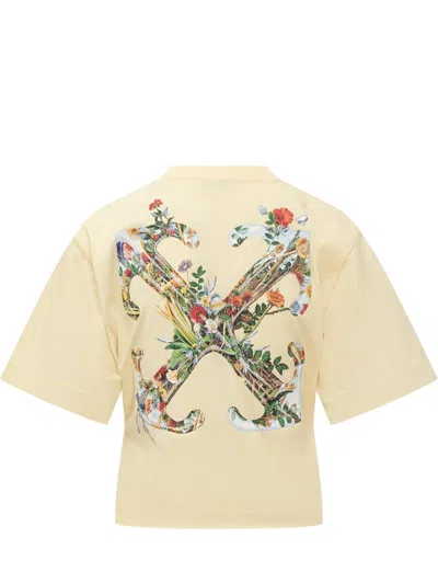 Off-white Crop T-shirt With Floral Print In Neutral