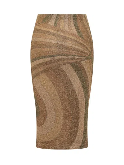 Pucci Abstract Patterned Midi Skirt With Elastic Waistband In Brown