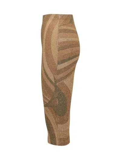 Pucci Abstract Patterned Midi Skirt With Elastic Waistband In Brown