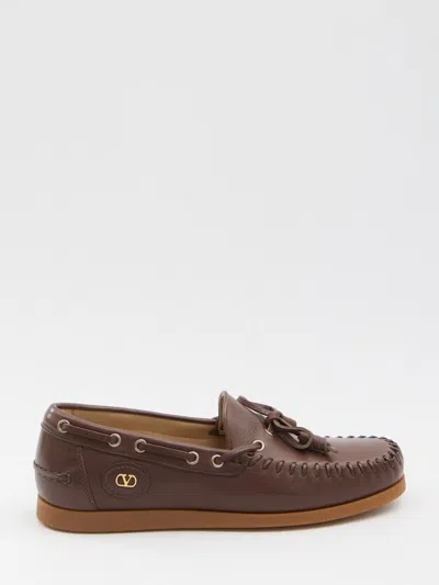 Valentino Garavani Brown Leather Palm Avenue Loafers