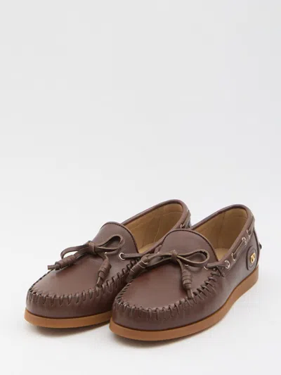 Valentino Garavani Brown Leather Palm Avenue Loafers