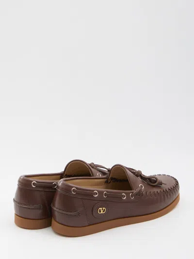 Valentino Garavani Brown Leather Palm Avenue Loafers