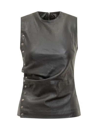 Rotate Birger Christensen Rotate Leather Top With Side Buttons In Black