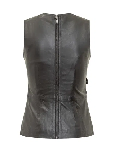 Rotate Birger Christensen Rotate Leather Top With Side Buttons In Black