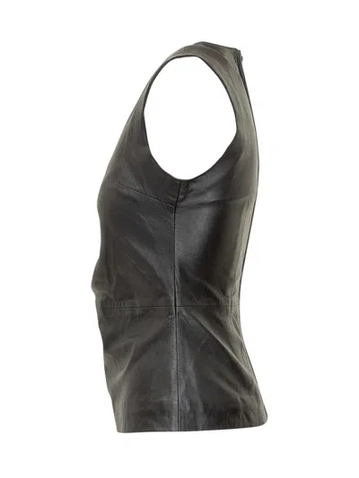 Rotate Birger Christensen Rotate Leather Top With Side Buttons In Black