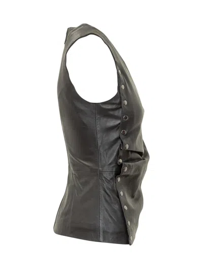 Rotate Birger Christensen Rotate Leather Top With Side Buttons In Black