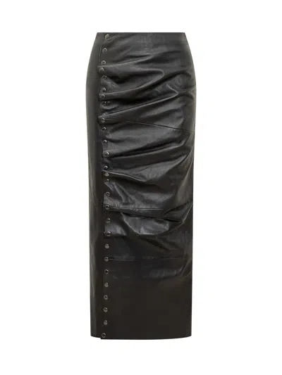 Rotate Birger Christensen Rotate Leather Skirt With Side Buttons In Black