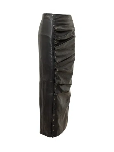 Rotate Birger Christensen Rotate Leather Skirt With Side Buttons In Black