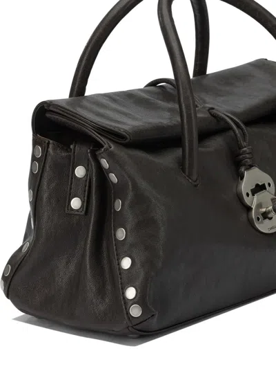 Zanellato Small Dotta Smooth Leather Top Handle Bag In Black