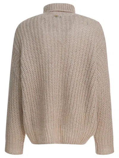 Herno Chunky Knit Turtleneck Sweater With Ribbed Cuffs And Hem In Neutral