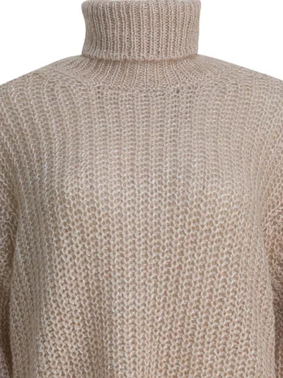 Herno Chunky Knit Turtleneck Sweater With Ribbed Cuffs And Hem In Neutral