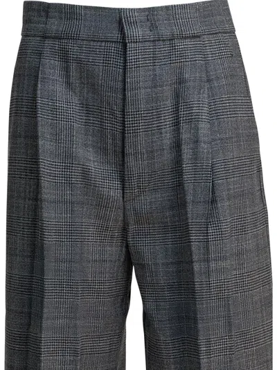 Sa Su Phi Tailored Grey Plaid Trousers With High Waist In Gray