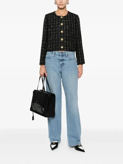Dkny Check-pattern Cropped Jacket In Black