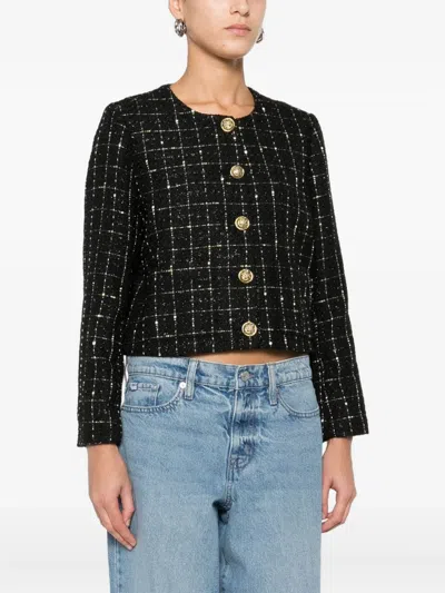 Dkny Check-pattern Cropped Jacket In Black
