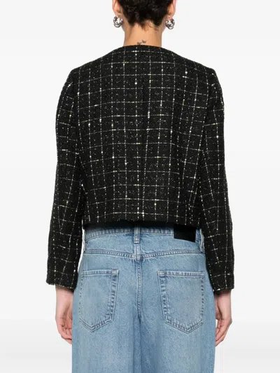 Dkny Check-pattern Cropped Jacket In Black