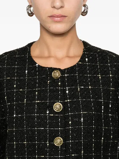Dkny Check-pattern Cropped Jacket In Black