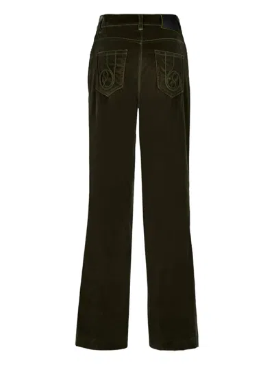 La Doublej Flared Cotton Trousers In Green