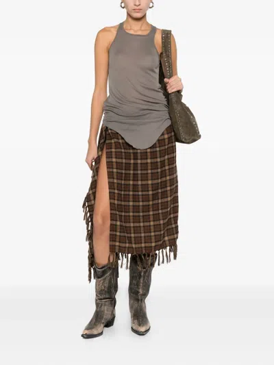 Rick Owens Curved Hem Top In Brown