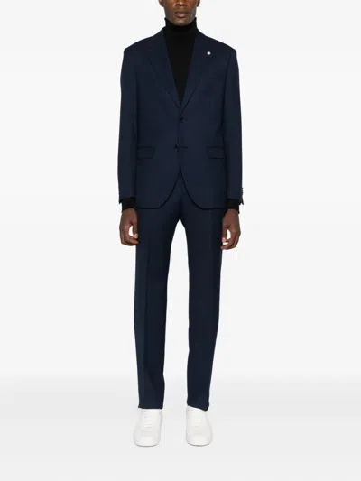 Manuel Ritz Stretch Hopsack-eye Suit In Blue