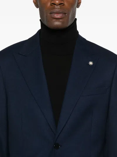 Manuel Ritz Stretch Hopsack-eye Suit In Blue