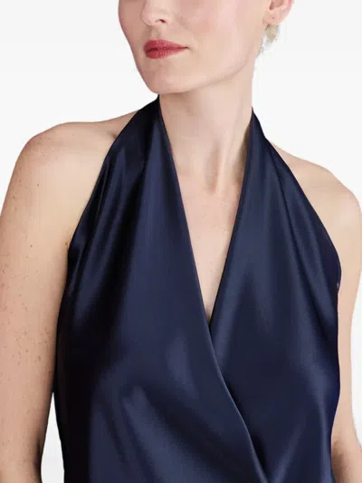 Talbot Runhof Halterneck Satin Blouse In Blue