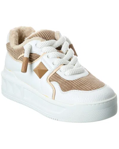 Valentino One Stud Xl Sneakers In Leather And Velvet In White