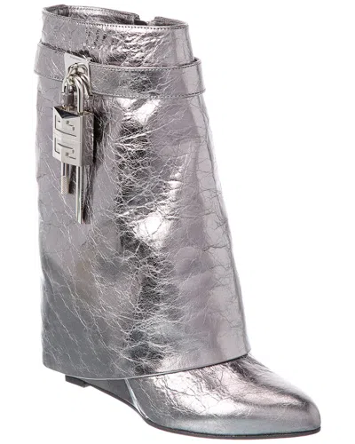 Givenchy Dnu Inv  Shark Lock Leather Bootie In Silver