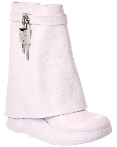 Givenchy Shark Lock Biker Ankle Boots In Grained Leather In White