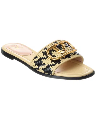 Valentino Garavani Vlogo Signature Houndstooth Woven Slide Sandals In Nude
