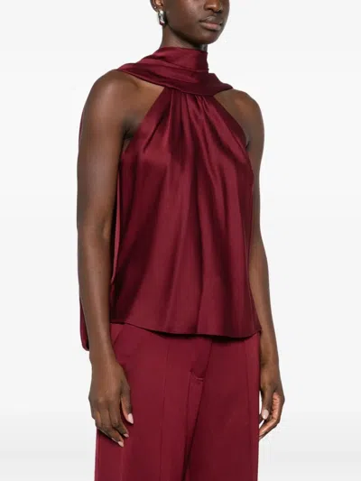 Simkhai Womens Oxblood Scarlett Cape Satin Top In Burgundy