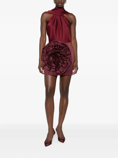 Rotate Birger Christensen Flower-embellished Mini Skirt In Red