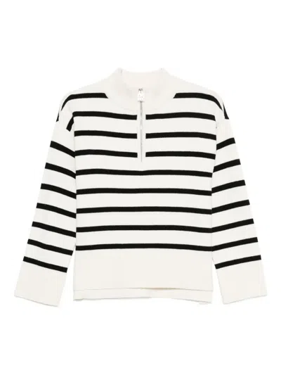 Dkny Striped Half-zip Jumper In White
