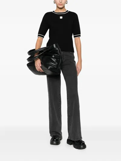 Dkny Logo-appliqué Striped-trim T-shirt In Black