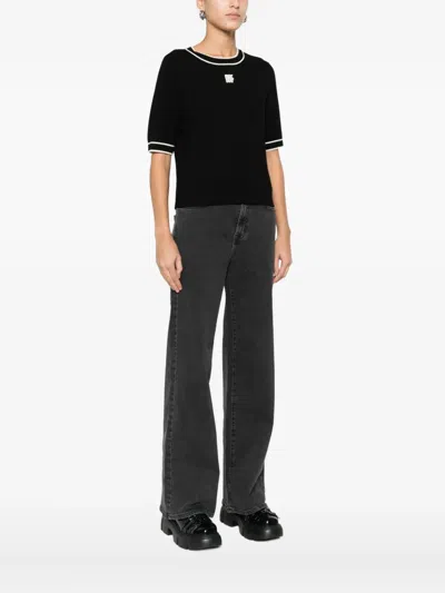 Dkny Logo-appliqué Striped-trim T-shirt In Black