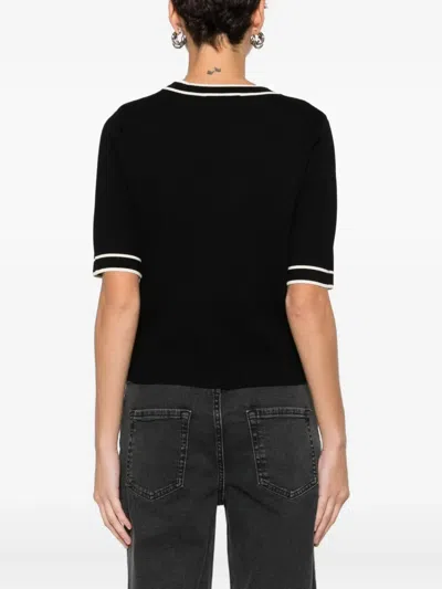 Dkny Logo-appliqué Striped-trim T-shirt In Black