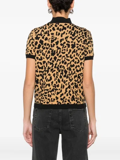 Dkny Logo-embroidered Animal-pattern T-shirt In Brown