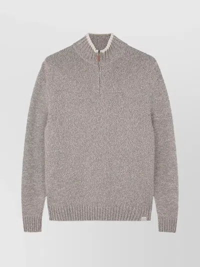 Paul & Shark Textured Knit Turtleneck Sweater With Ribbed Details In Brown