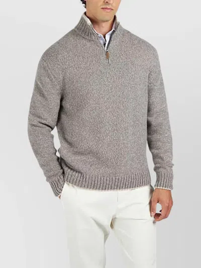 Paul & Shark Textured Knit Turtleneck Sweater With Ribbed Details In Brown