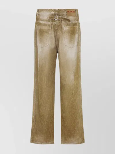 Marni Cotton Straight Leg Jeans With Adjustable Strap In Brown