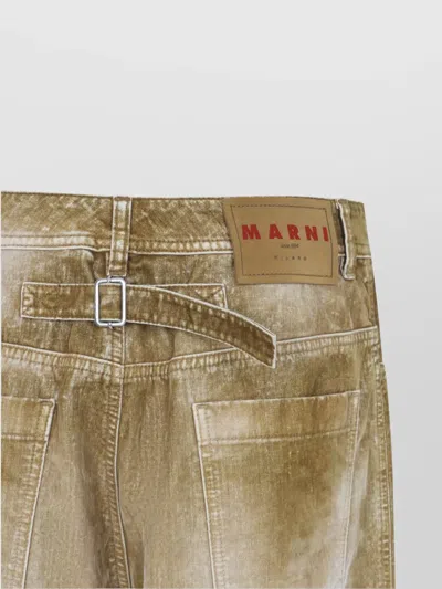 Marni Cotton Straight Leg Jeans With Adjustable Strap In Brown